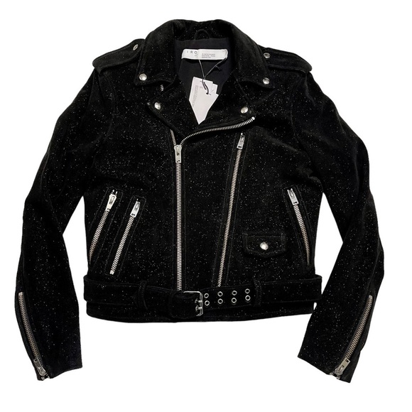 IRO Jackets & Blazers - NWT IRO Adri Suede Leather Black Glitter Moto Jacket